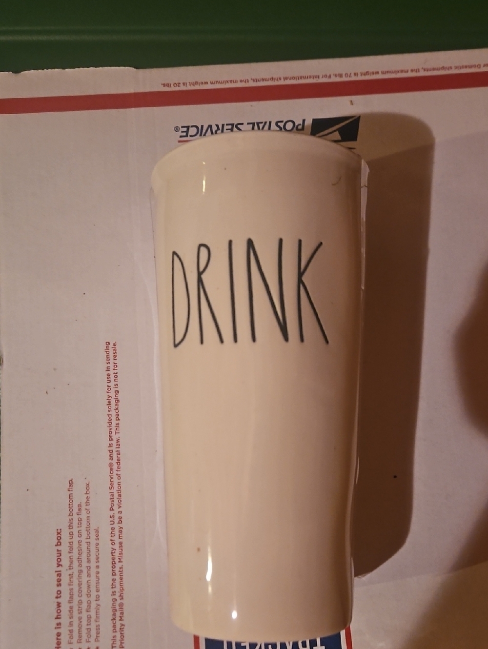 Rae Dunn Ivory Ceramic Tumbler with BLACK 'DRINK' Lettering
